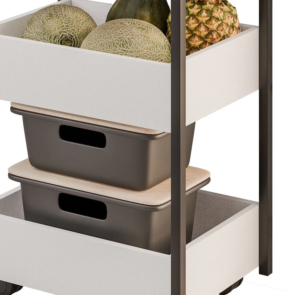Carrinho Organizador Fruteira 3 Prateleiras Industrial Liss Z34 Branco/Preto - Mpozenato