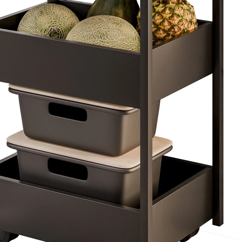 Carrinho Organizador Fruteira 3 Prateleiras Industrial Liss Z34 Preto/Preto - Mpozenato