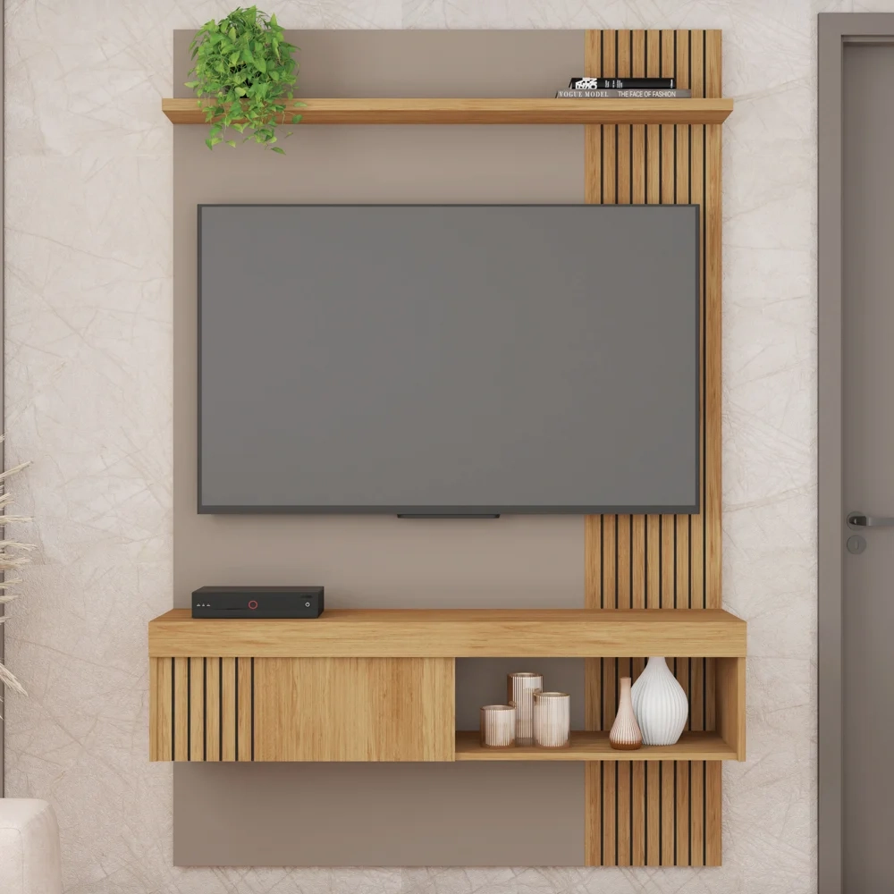 Painel para TV 45 Pol com Bancada Suspensa 120cm Jade Buriti/Fendi - Caemmun