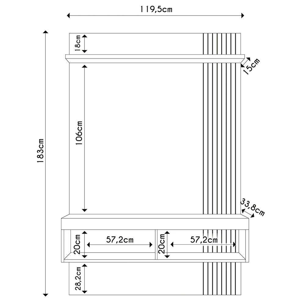 Painel para TV 45 Pol com Bancada Suspensa 120cm Jade Buriti/Fendi - Caemmun