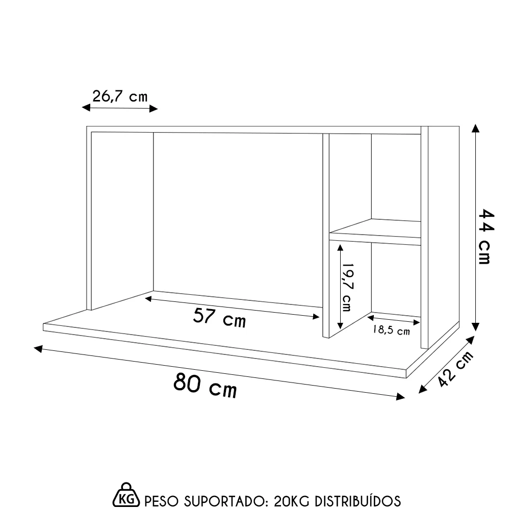 Suporte Micro-Ondas Forno Armário Aéreo 80cm 2 Prateleiras Maya Z34 Branco - Mpozenato