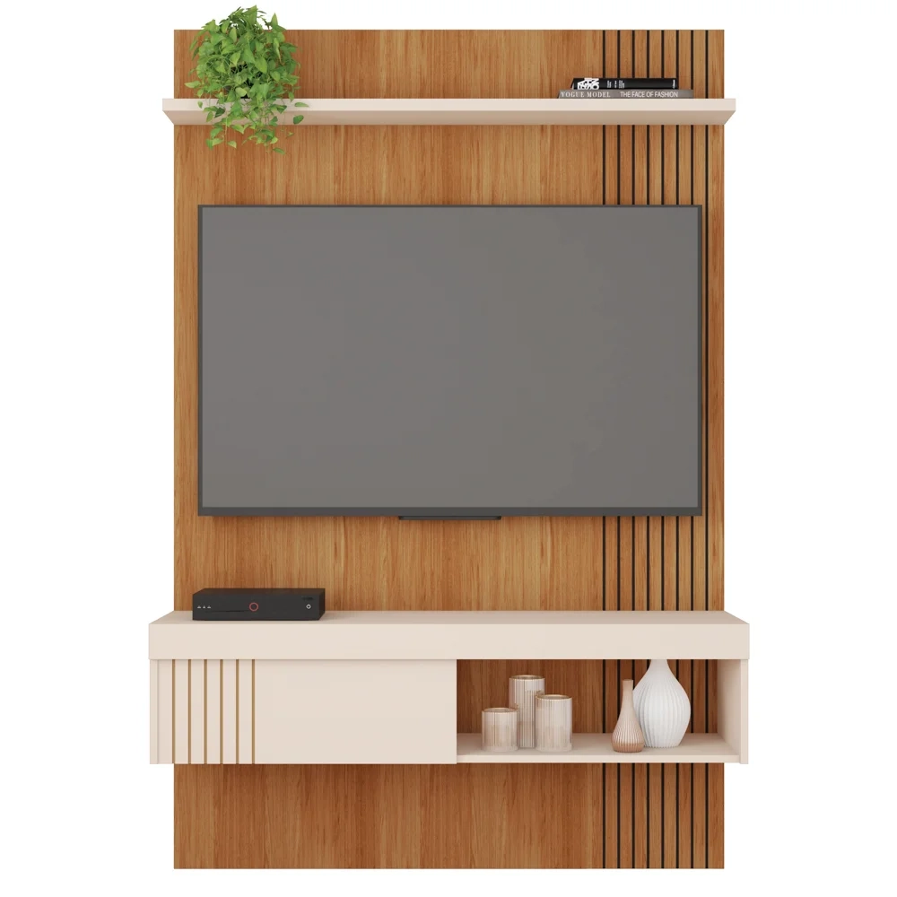 Painel para TV 45 Pol com Bancada Suspensa 120cm Jade Freijó/Off White - Caemmun