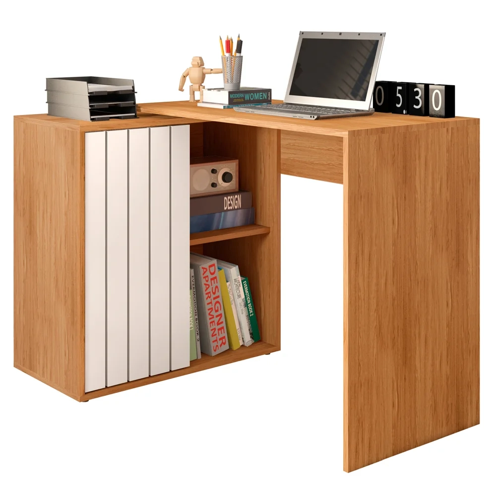 Mesa para Escritório Home Office 1 Porta Ripada Tech Freijó/Off White - Caemmun