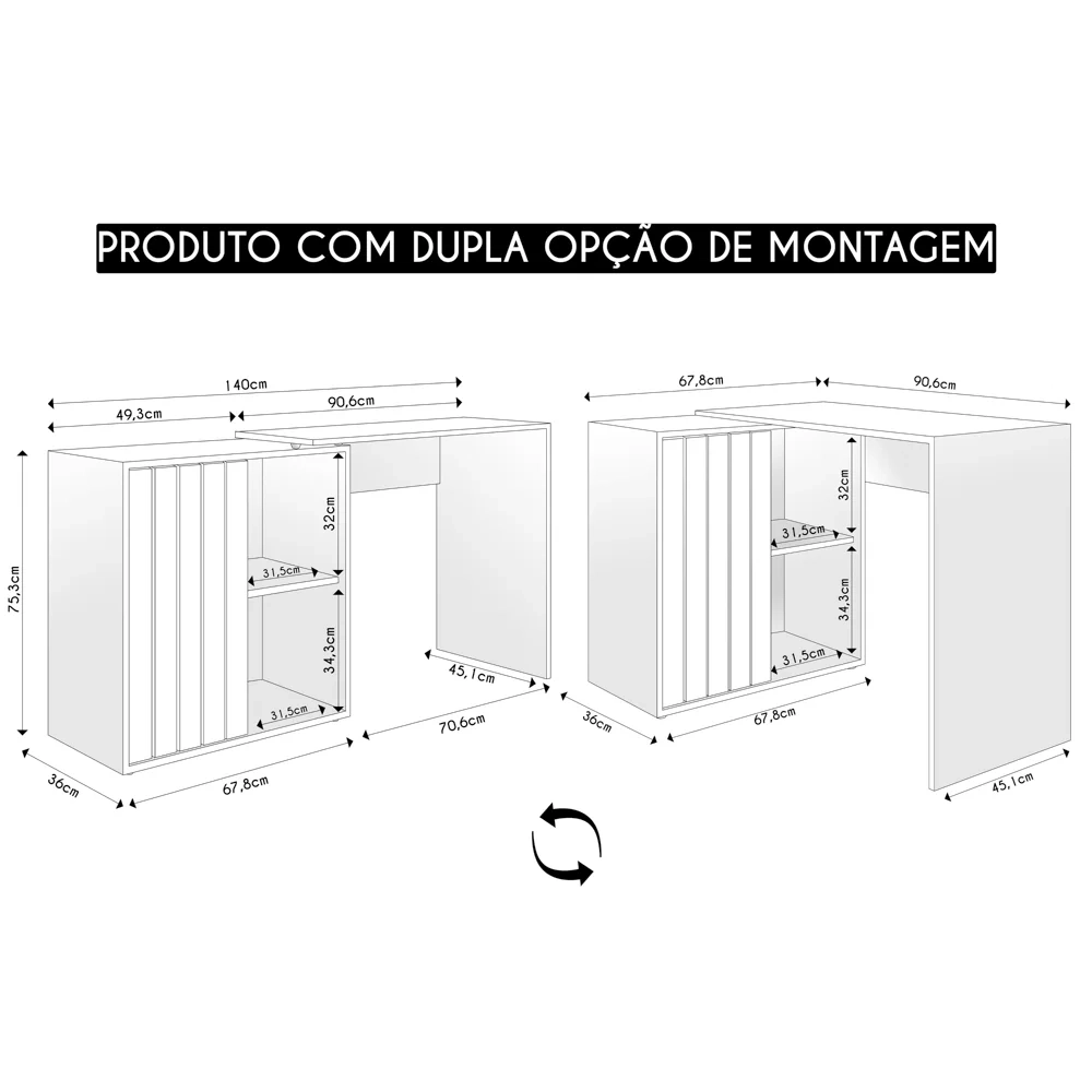 Mesa para Escritório Home Office 1 Porta Ripada Tech Freijó/Off White - Caemmun