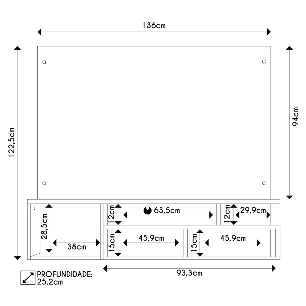 Painel para TV 55 Pol com Bancada Suspensa 136cm Brasil Freijó/Off White - Caemmun