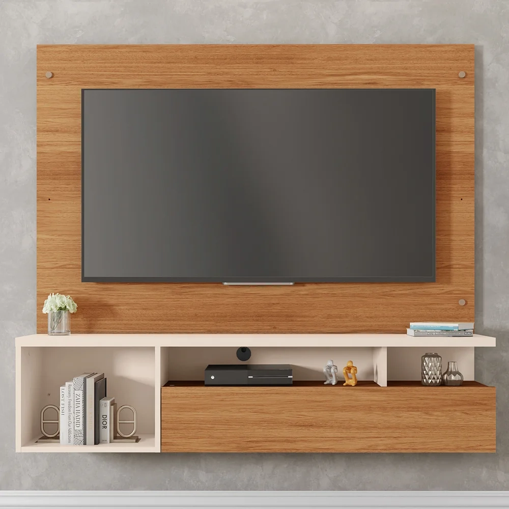 Painel para TV 55 Pol com Bancada Suspensa 136cm Brasil Freijó/Off White - Caemmun