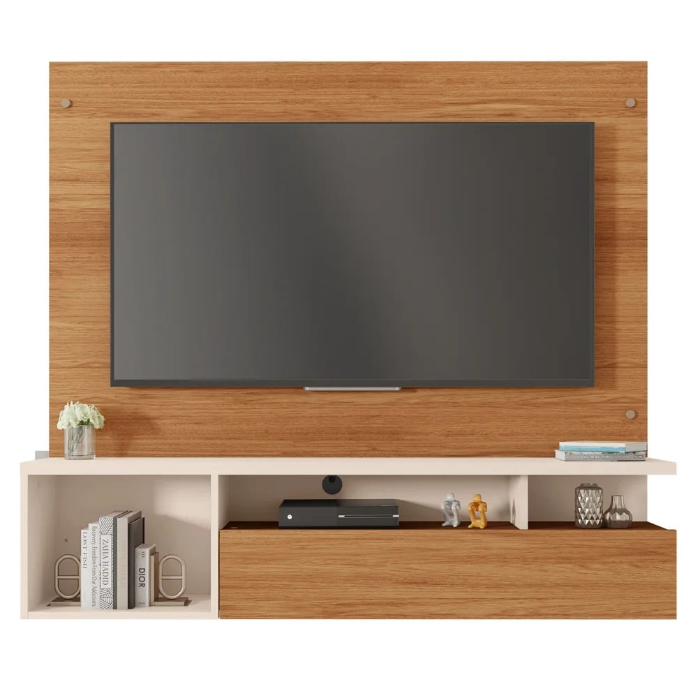 Painel para TV 55 Pol com Bancada Suspensa 136cm Brasil Freijó/Off White - Caemmun