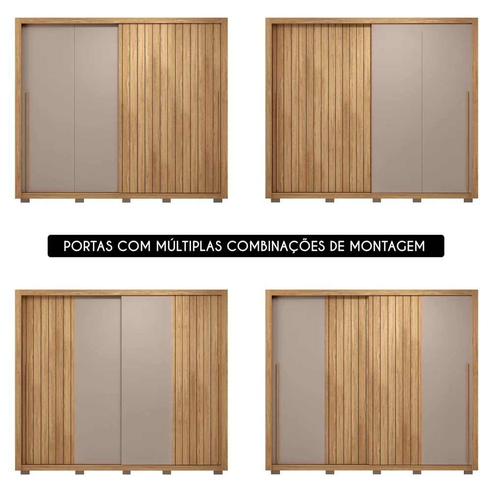 Guarda Roupa Casal 2 Portas de Correr Ripado 245cm Moviment Buriti/Fendi - Caemmun