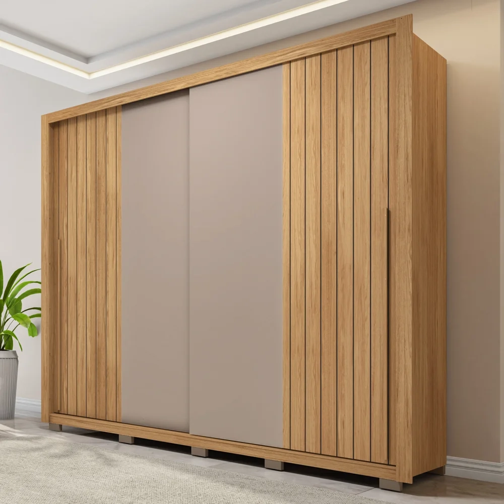 Guarda Roupa Casal 2 Portas de Correr Ripado 245cm Moviment Buriti/Fendi - Caemmun