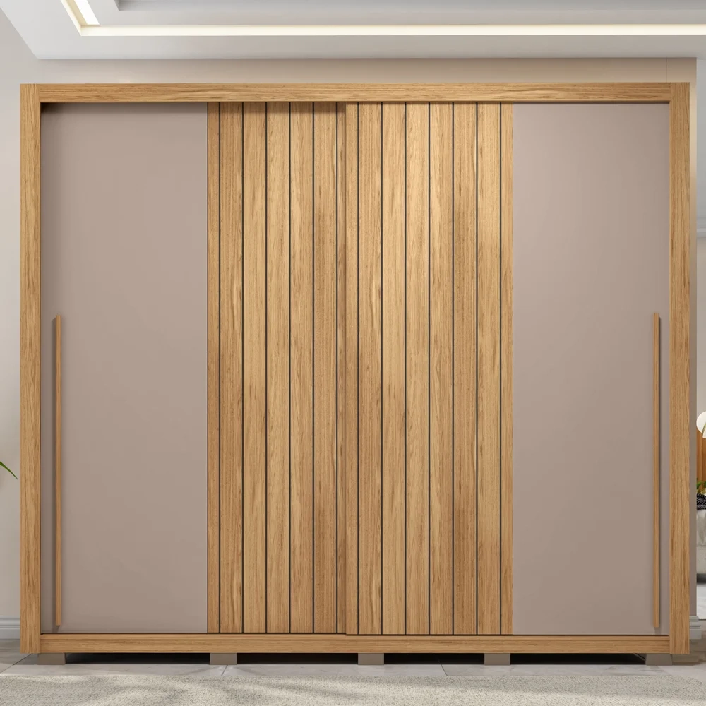 Guarda Roupa Casal 2 Portas de Correr Ripado 245cm Moviment Buriti/Fendi - Caemmun