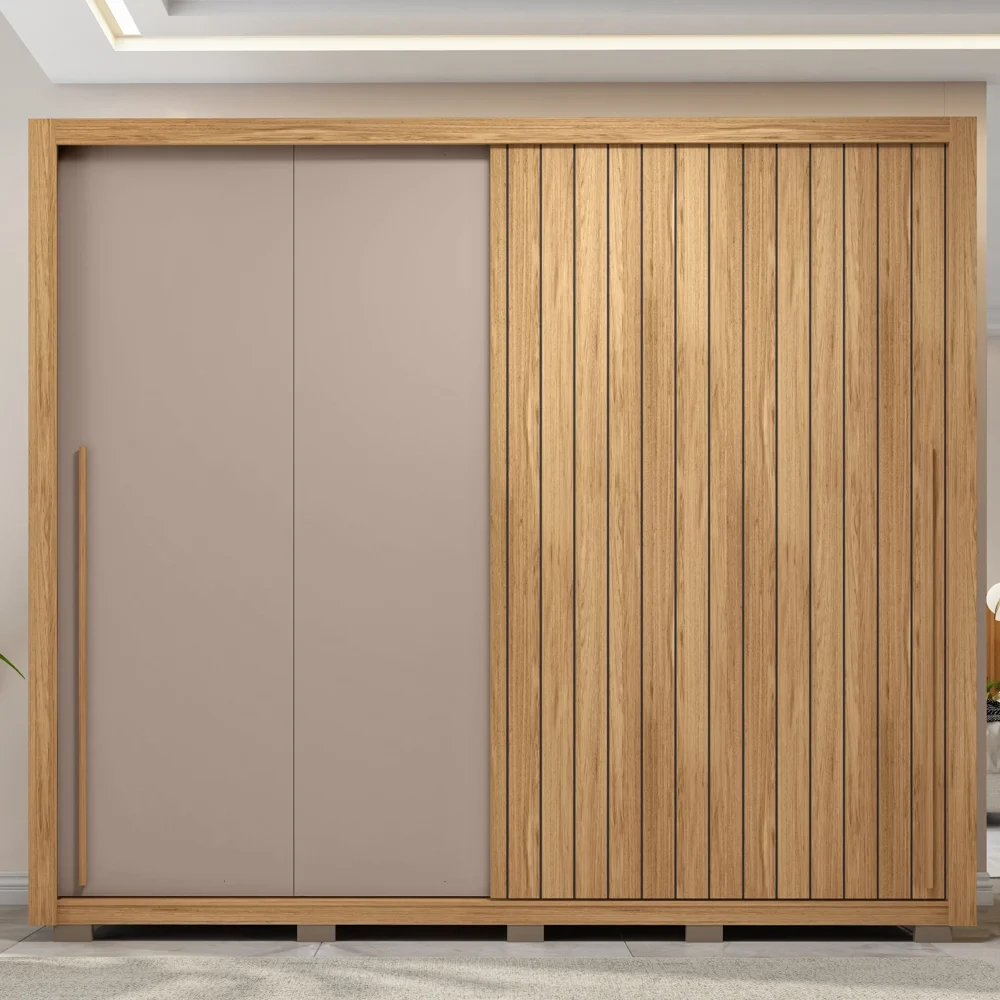 Guarda Roupa Casal 2 Portas de Correr Ripado 245cm Moviment Buriti/Fendi - Caemmun