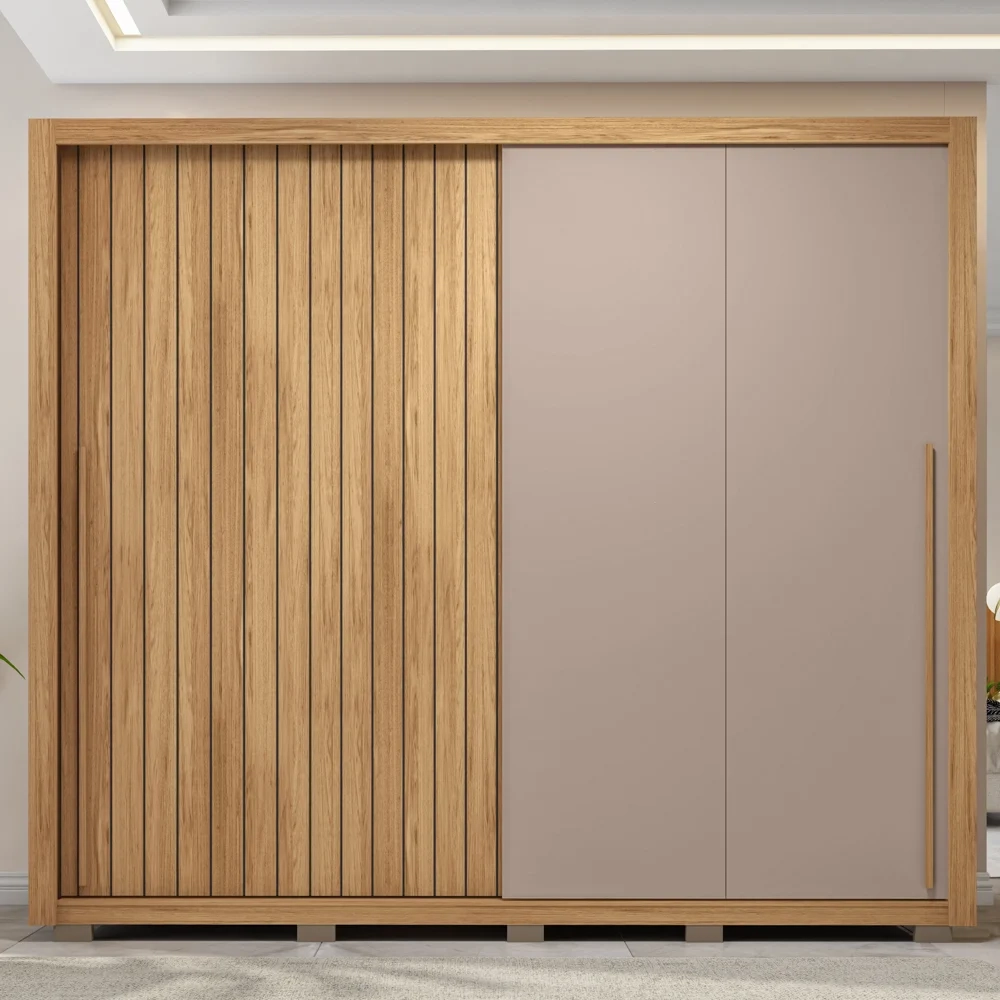 Guarda Roupa Casal 2 Portas de Correr Ripado 245cm Moviment Buriti/Fendi - Caemmun