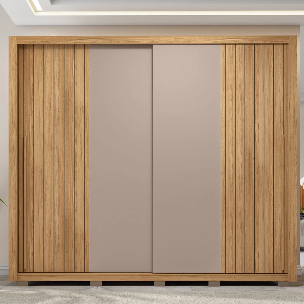 Guarda Roupa Casal 2 Portas de Correr Ripado 245cm Moviment Buriti/Fendi - Caemmun