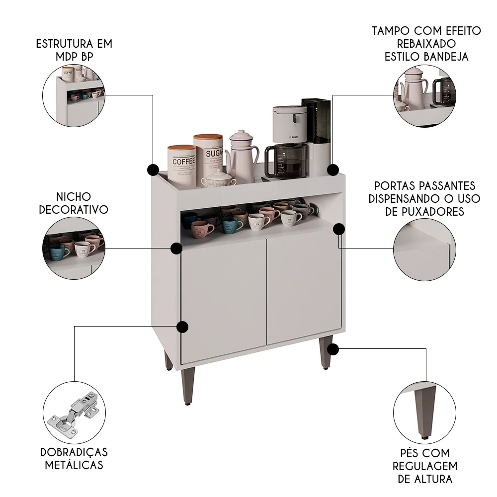 Balcão Aparador Buffet Cantinho do Café 71cm Lice Z34 Branco - Mpozenato