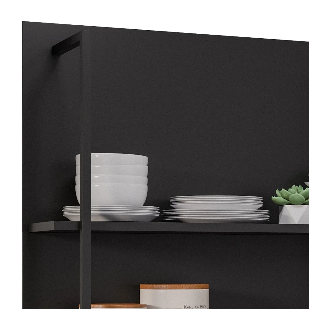 Prateleira Industrial Cozinha Dupla com Painel Flora Z34 Preto - Mpozenato