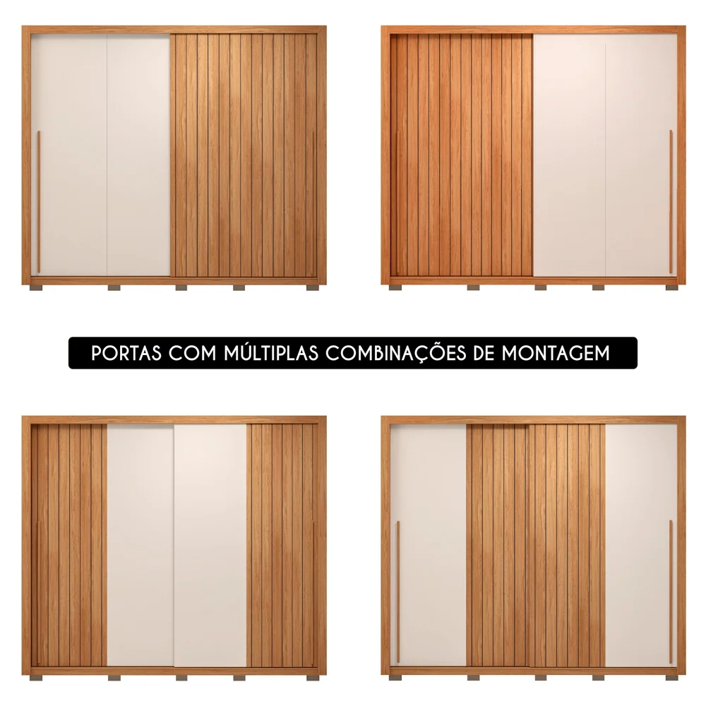 Guarda Roupa Casal 2 Portas de Correr Ripado 245cm Moviment Freijó/Off White - Caemmun