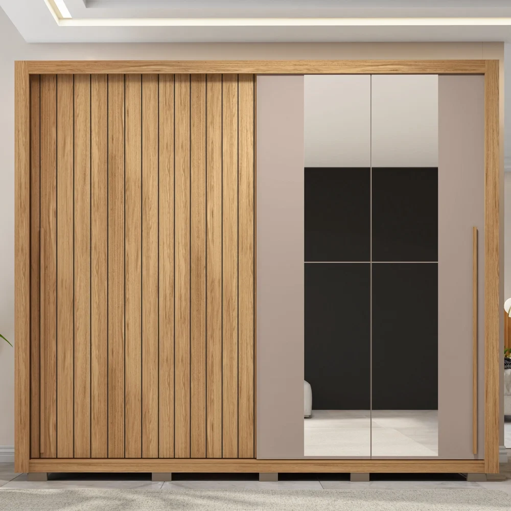 Guarda Roupa Casal 2 Portas de Correr com Espelho Moviment Buriti/Fendi - Caemmun