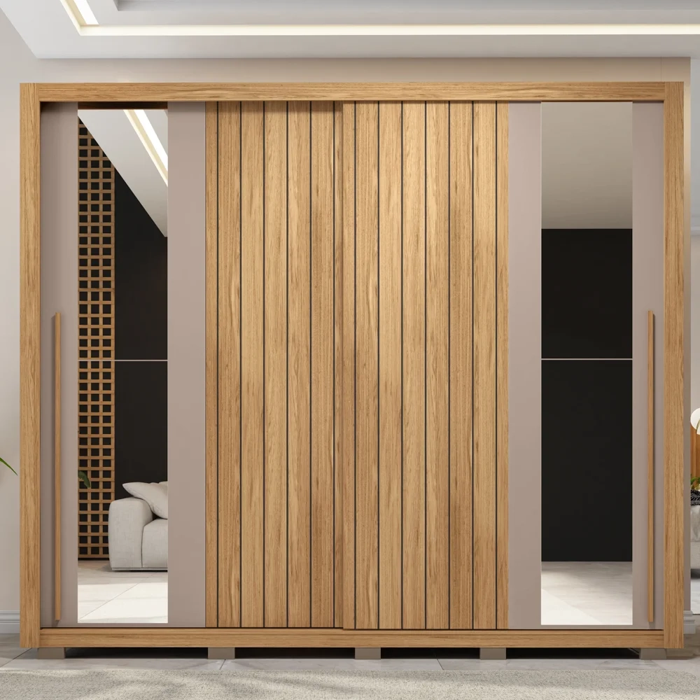 Guarda Roupa Casal 2 Portas de Correr com Espelho Moviment Buriti/Fendi - Caemmun