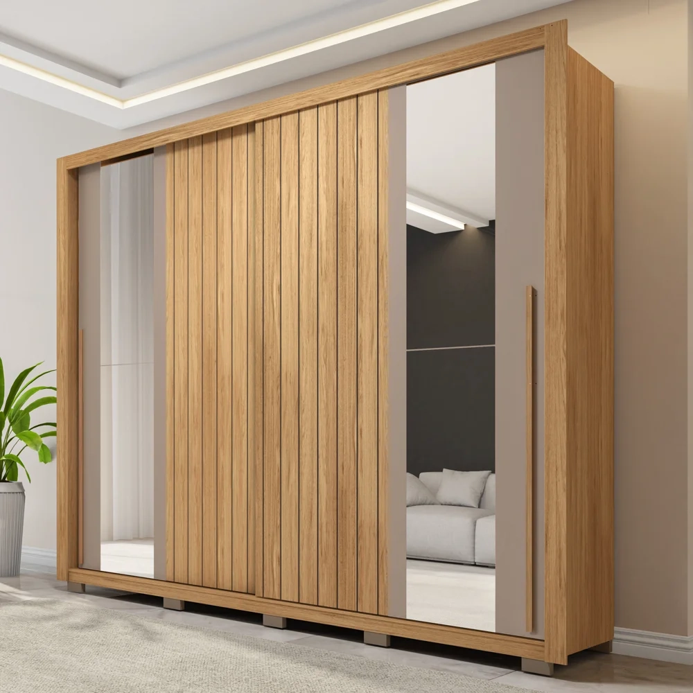 Guarda Roupa Casal 2 Portas de Correr com Espelho Moviment Buriti/Fendi - Caemmun