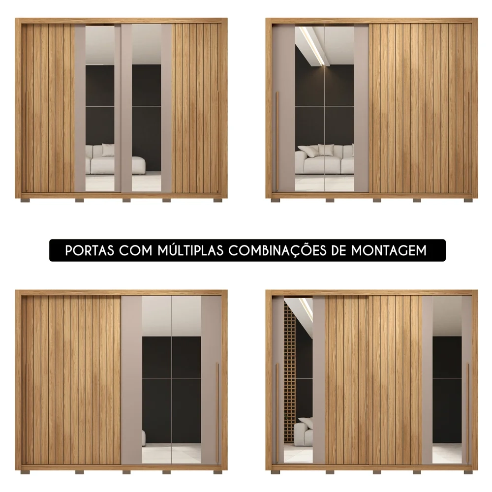 Guarda Roupa Casal 2 Portas de Correr com Espelho Moviment Buriti/Fendi - Caemmun