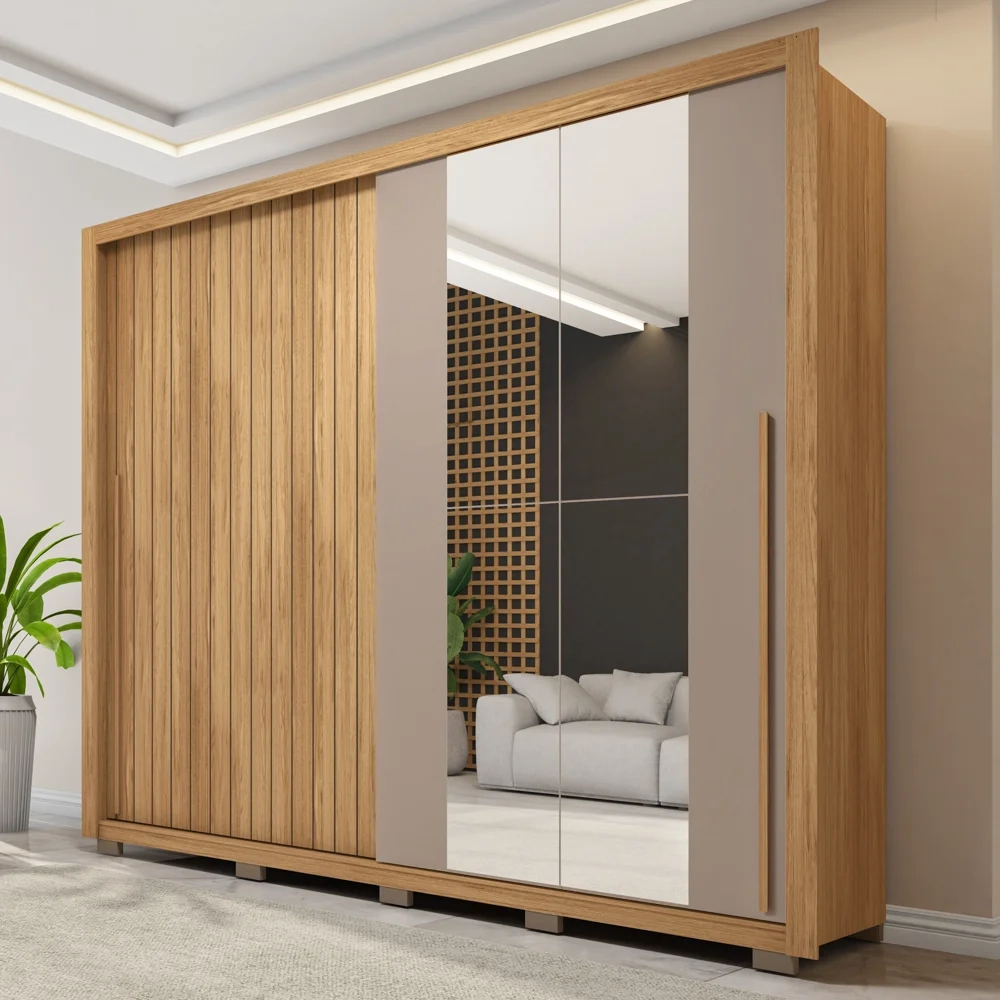 Guarda Roupa Casal 2 Portas de Correr com Espelho Moviment Buriti/Fendi - Caemmun