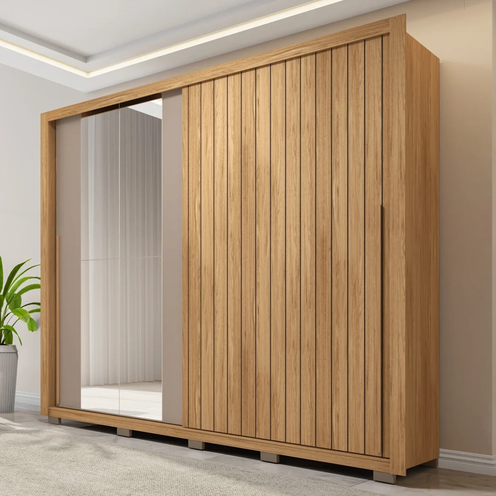 Guarda Roupa Casal 2 Portas de Correr com Espelho Moviment Buriti/Fendi - Caemmun