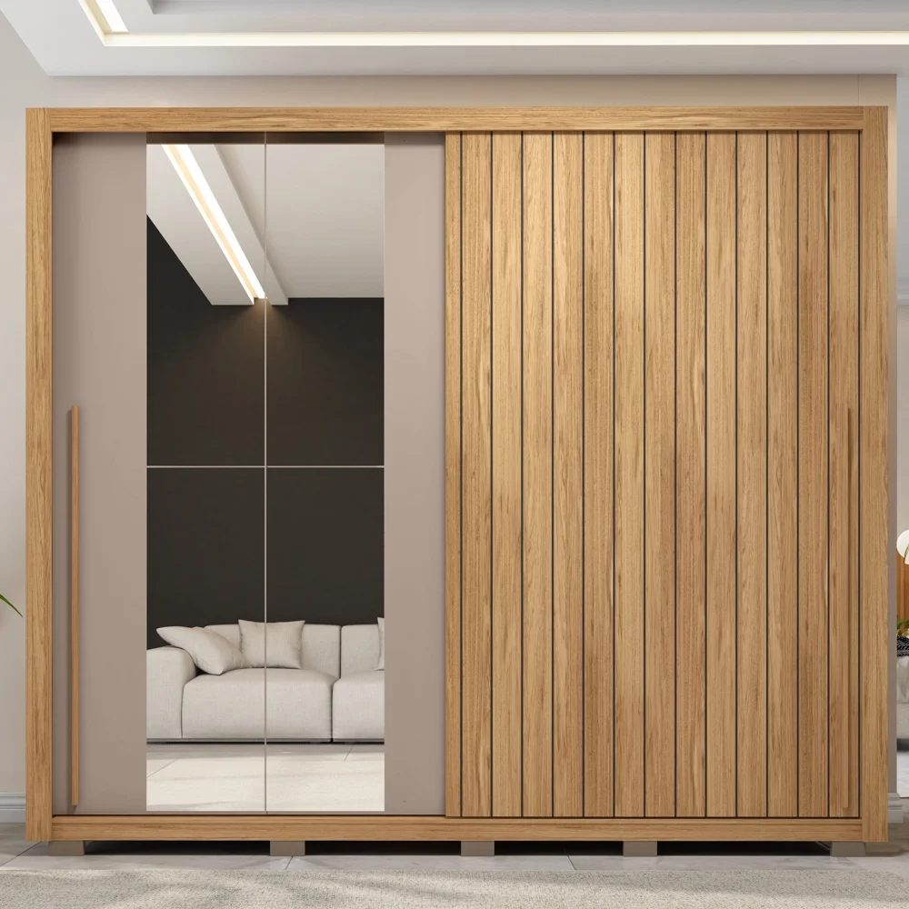 Guarda Roupa Casal 2 Portas de Correr com Espelho Moviment Buriti/Fendi - Caemmun