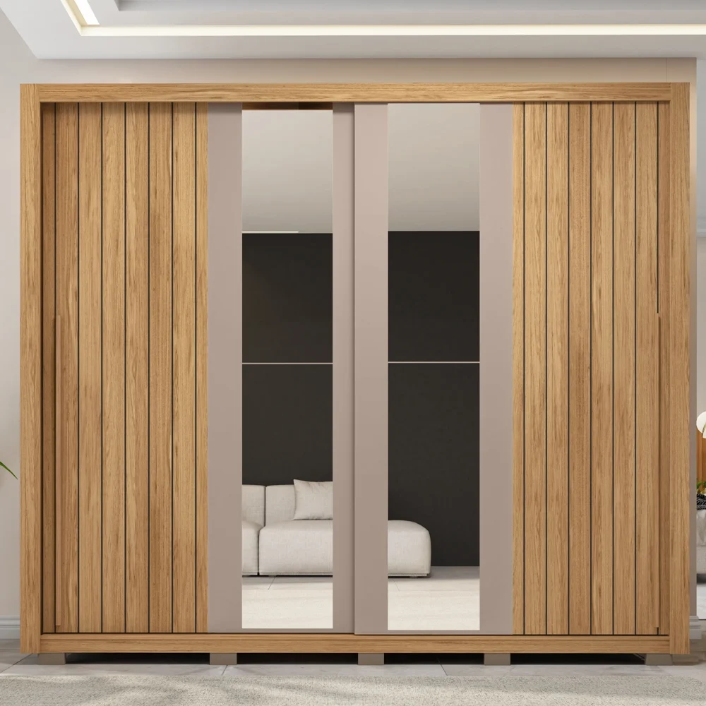 Guarda Roupa Casal 2 Portas de Correr com Espelho Moviment Buriti/Fendi - Caemmun