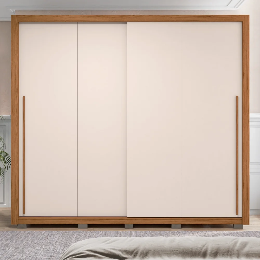 Guarda Roupa Casal 2 Portas de Correr 245cm Praticus Freijó/Off White - Caemmun