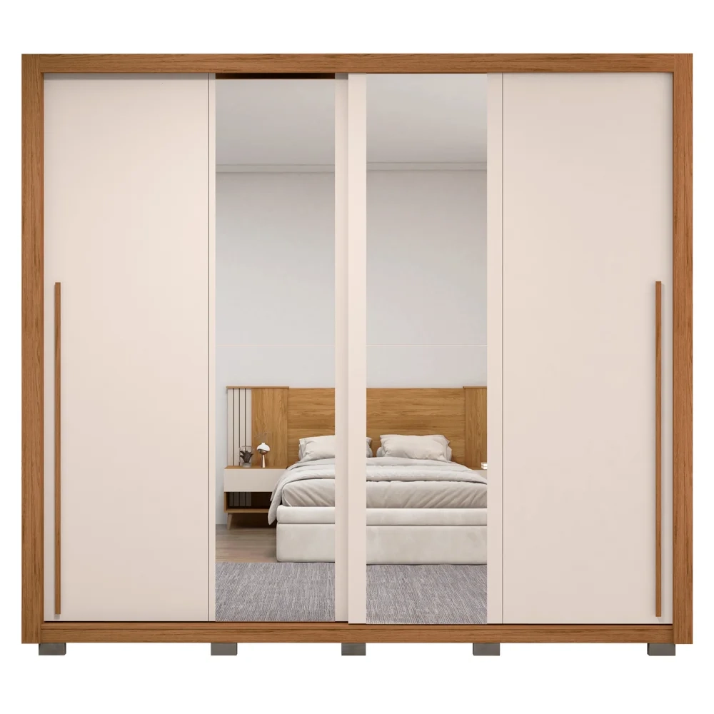 Guarda Roupa Casal 2 Portas de Correr com Espelho Praticus Freijó/Off White - Caemmun