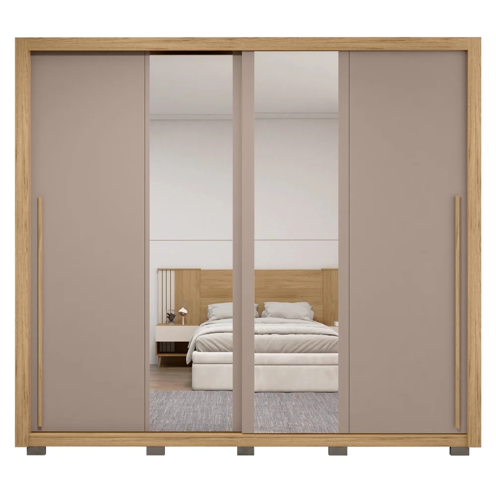 Guarda Roupa Casal 2 Portas de Correr com Espelho Praticus Buriti/Fendi - Caemmun