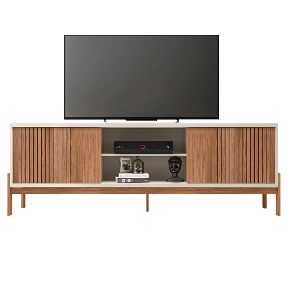 Rack Para Sala Bancada de TV 72 Pol Ripado 184cm Tannen Freijó/Off White - Caemmun