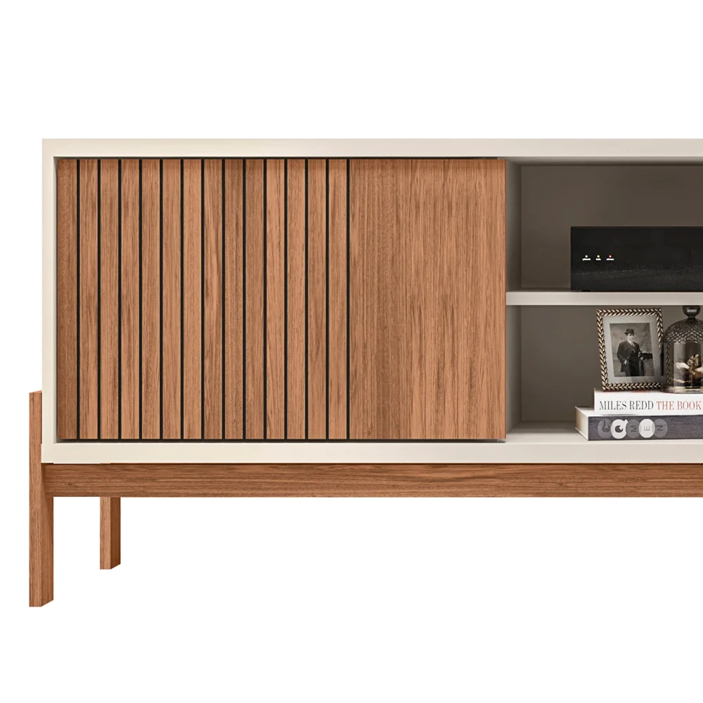 Rack Para Sala Bancada de TV 72 Pol Ripado 184cm Tannen Freijó/Off White - Caemmun