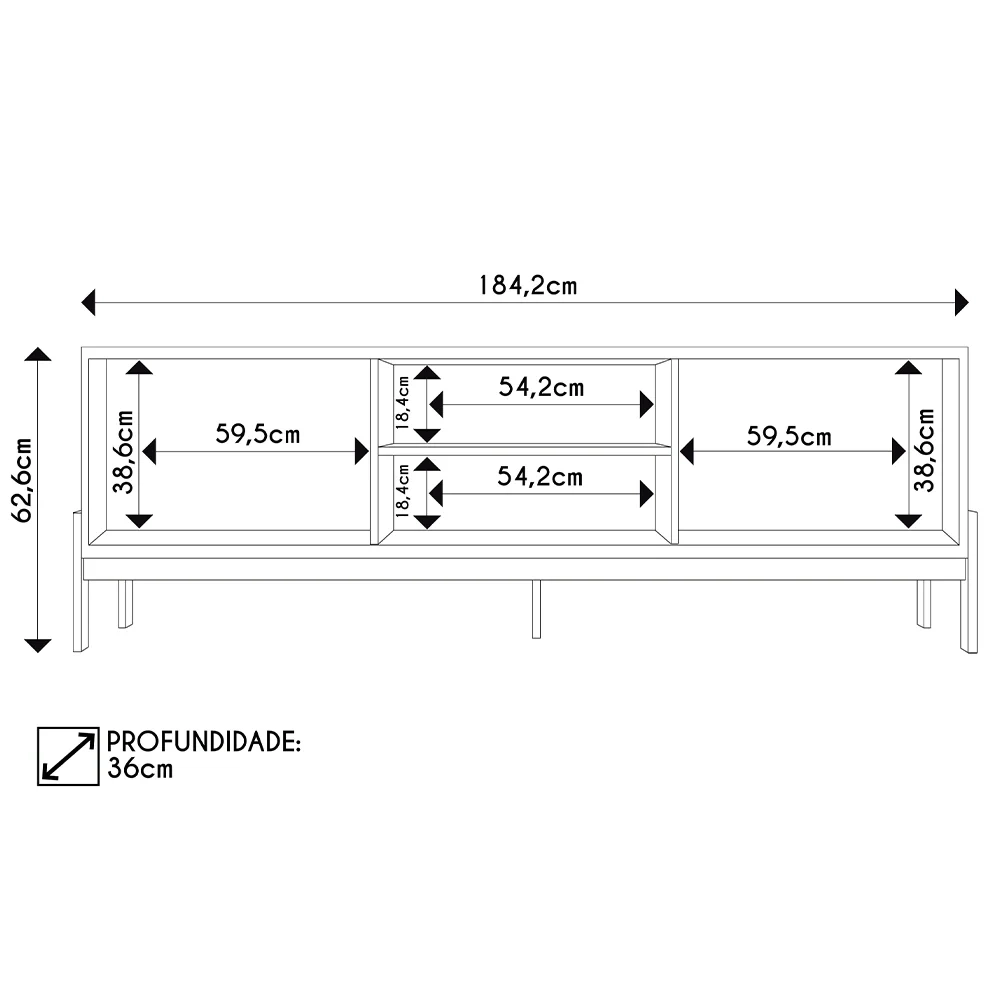 Rack Para Sala Bancada de TV 72 Pol Ripado 184cm Tannen Freijó/Off White - Caemmun