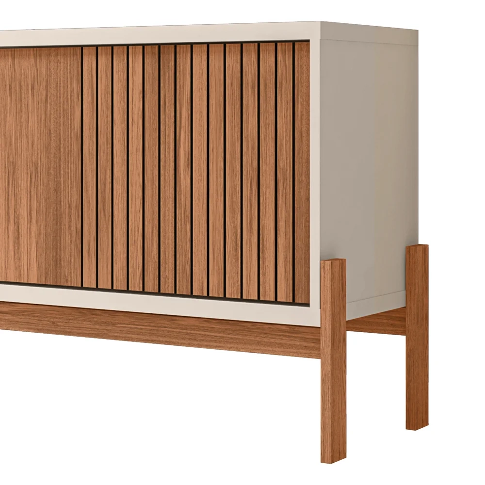 Rack Para Sala Bancada de TV 72 Pol Ripado 184cm Tannen Freijó/Off White - Caemmun