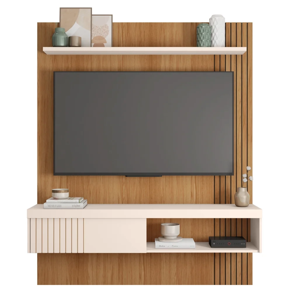 Painel para TV 65 Pol com Bancada Suspensa 150cm Jade Freijó/Off White - Caemmun