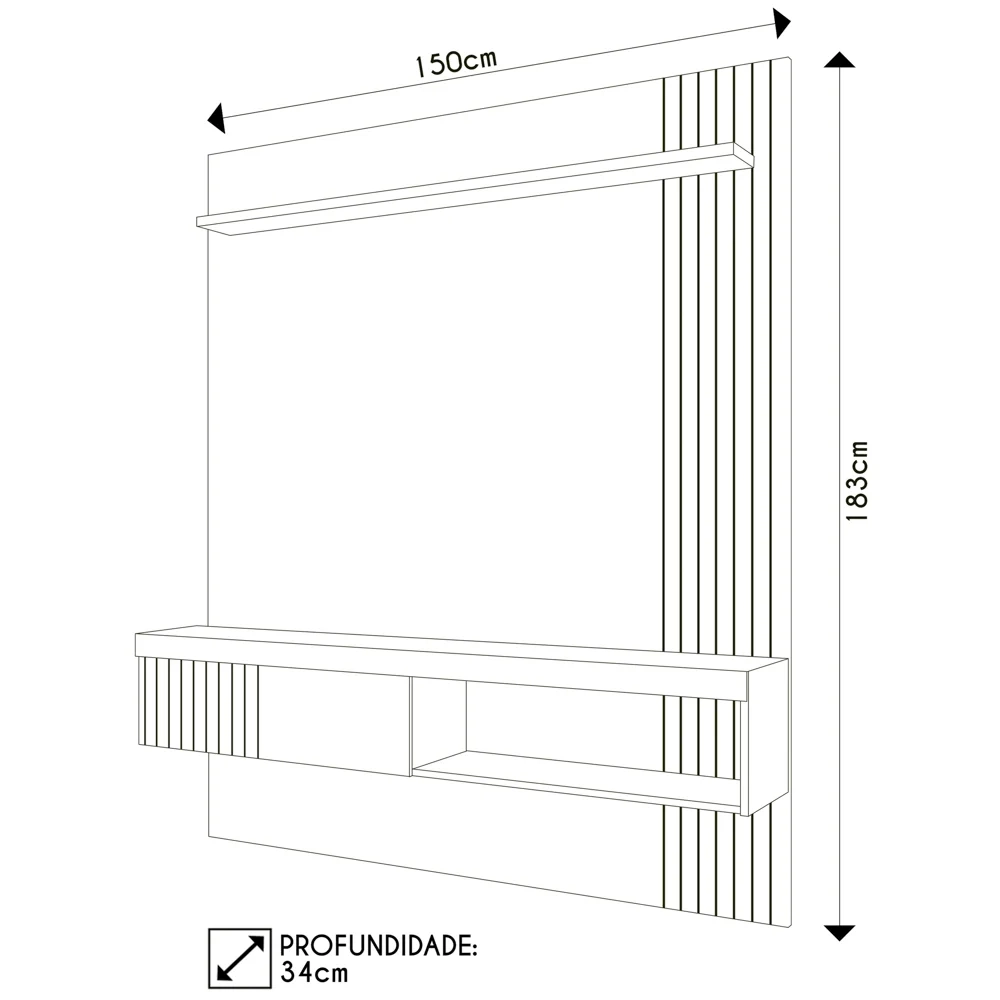 Painel para TV 65 Pol com Bancada Suspensa 150cm Jade Freijó/Off White - Caemmun