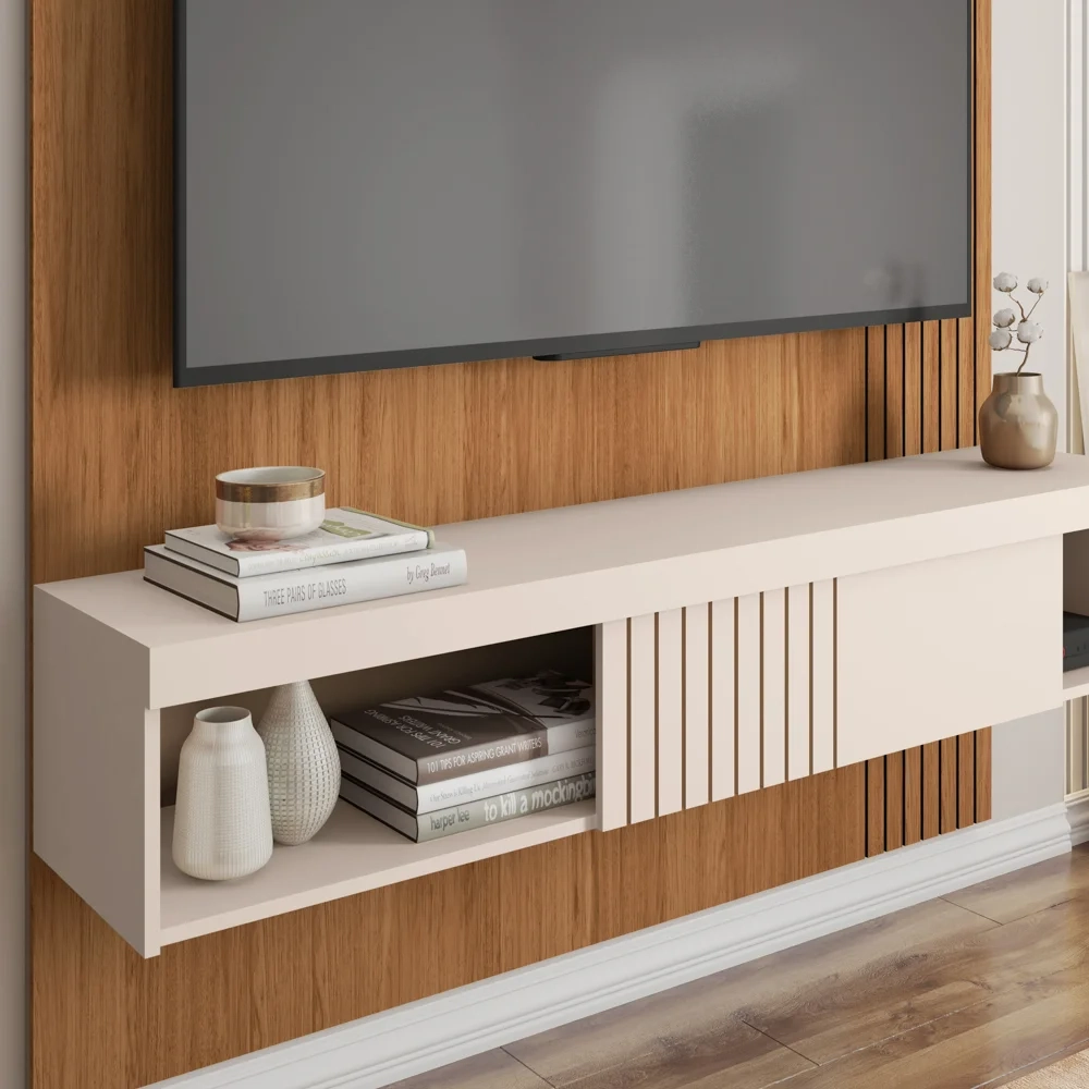 Painel para TV 65 Pol com Bancada Suspensa 150cm Jade Freijó/Off White - Caemmun