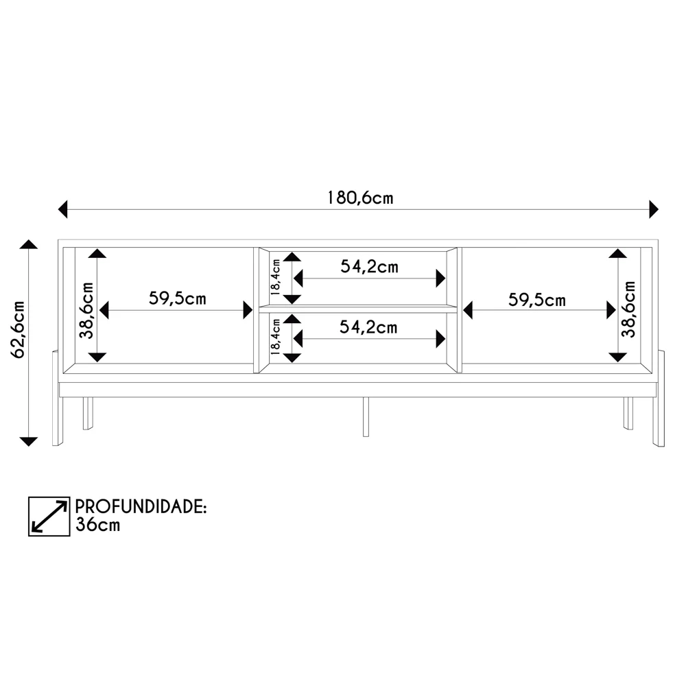 Rack Para Sala Bancada de TV 72 Pol Ripado 184cm Tannen Freijó/Preto - Caemmun