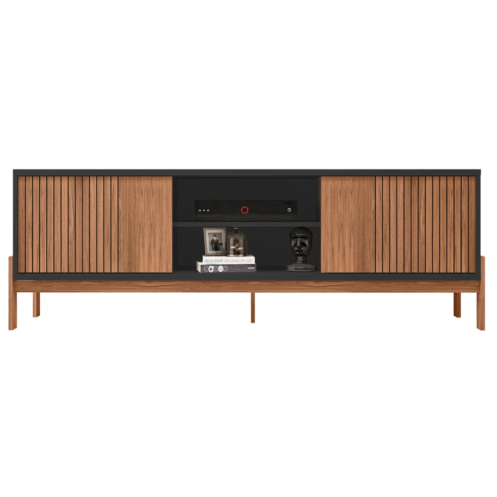 Rack Para Sala Bancada de TV 72 Pol Ripado 184cm Tannen Freijó/Preto - Caemmun