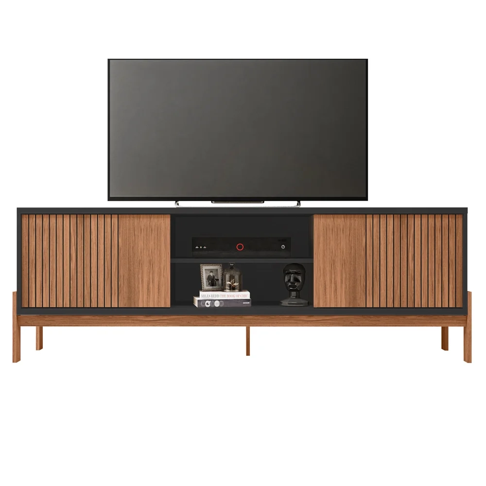 Rack Para Sala Bancada de TV 72 Pol Ripado 184cm Tannen Freijó/Preto - Caemmun