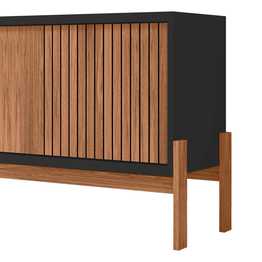 Rack Para Sala Bancada de TV 72 Pol Ripado 184cm Tannen Freijó/Preto - Caemmun