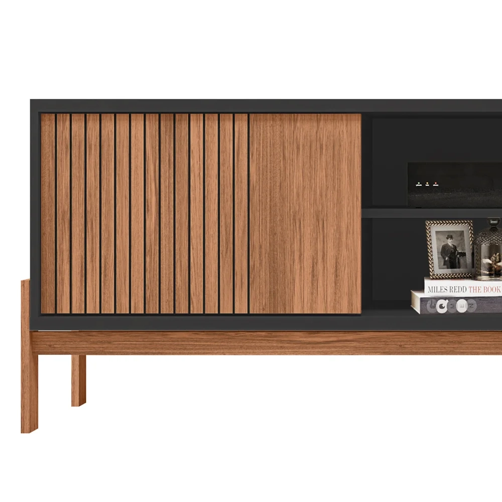 Rack Para Sala Bancada de TV 72 Pol Ripado 184cm Tannen Freijó/Preto - Caemmun