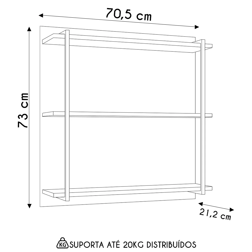 Prateleira Industrial Cozinha Tripla com Painel Flora Z34 Freijó/Branco - Mpozenato