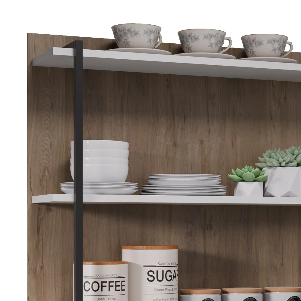 Prateleira Industrial Cozinha Tripla com Painel Flora Z34 Freijó/Branco - Mpozenato