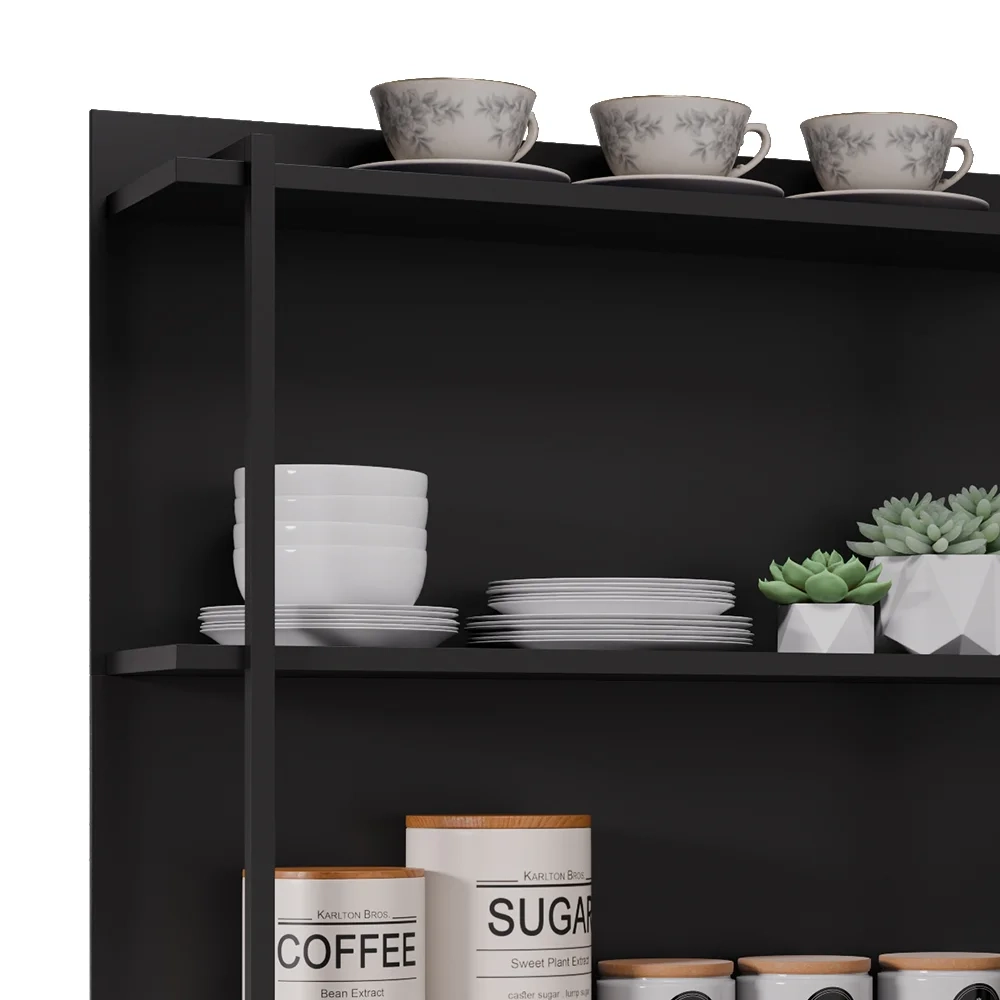 Prateleira Industrial Cozinha Tripla com Painel Flora Z34 Preto - Mpozenato