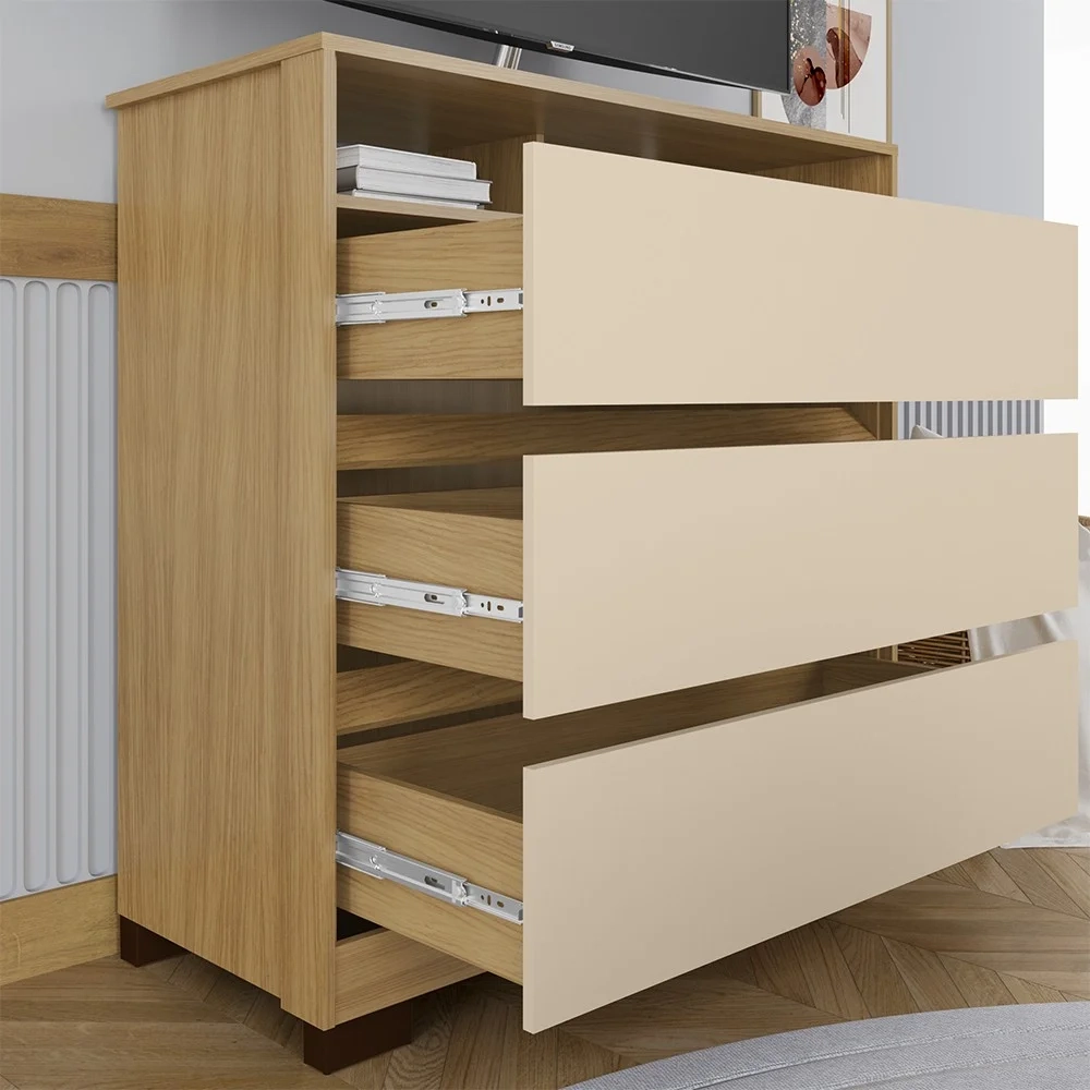 Cômoda para Quarto 3 Gavetas 90cm Califórnia Carvalho/Off White - Incorplac