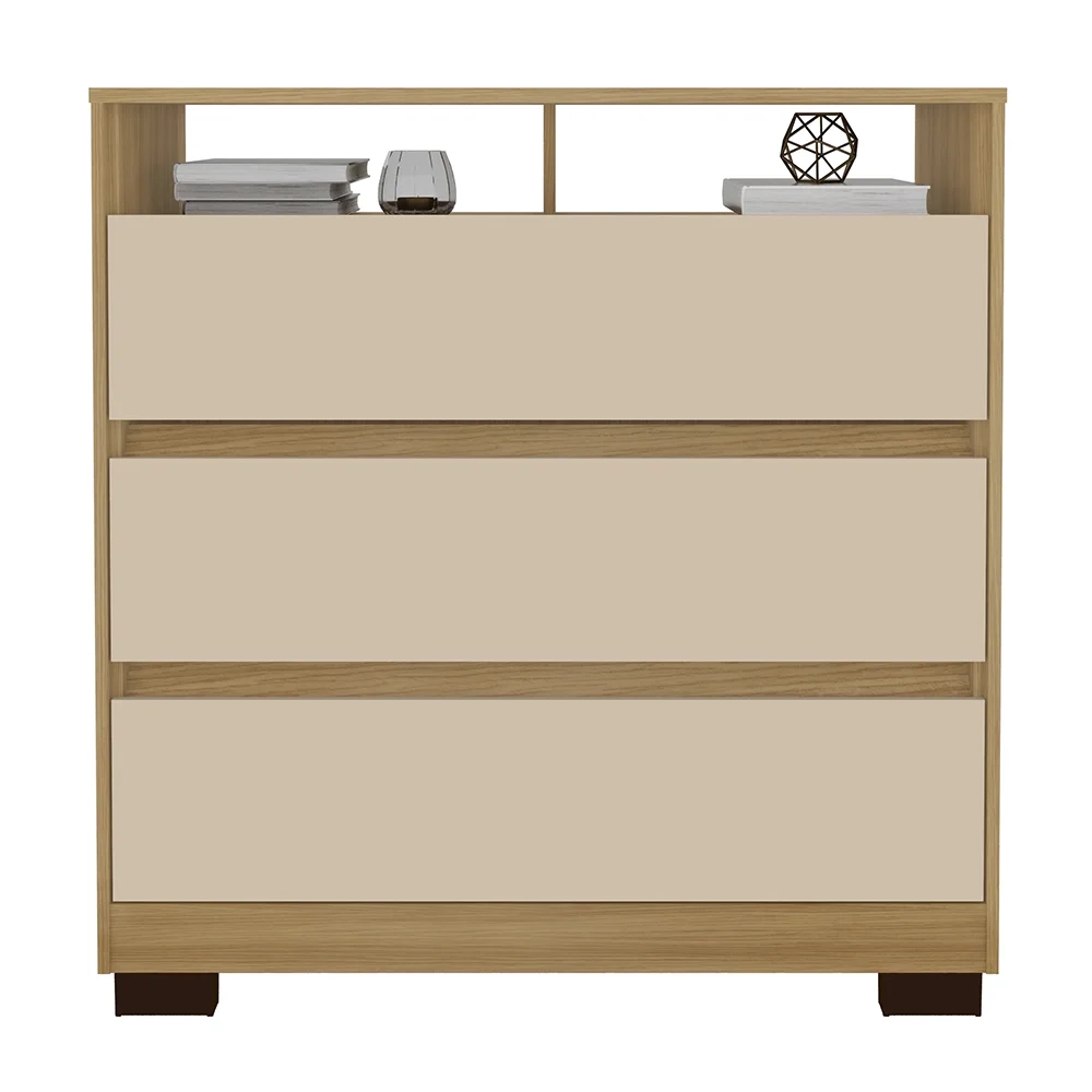 Cômoda para Quarto 3 Gavetas 90cm Califórnia Carvalho/Off White - Incorplac