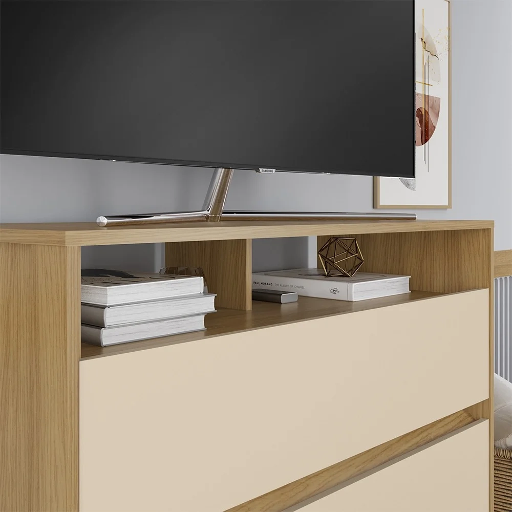 Cômoda para Quarto 3 Gavetas 90cm Califórnia Carvalho/Off White - Incorplac