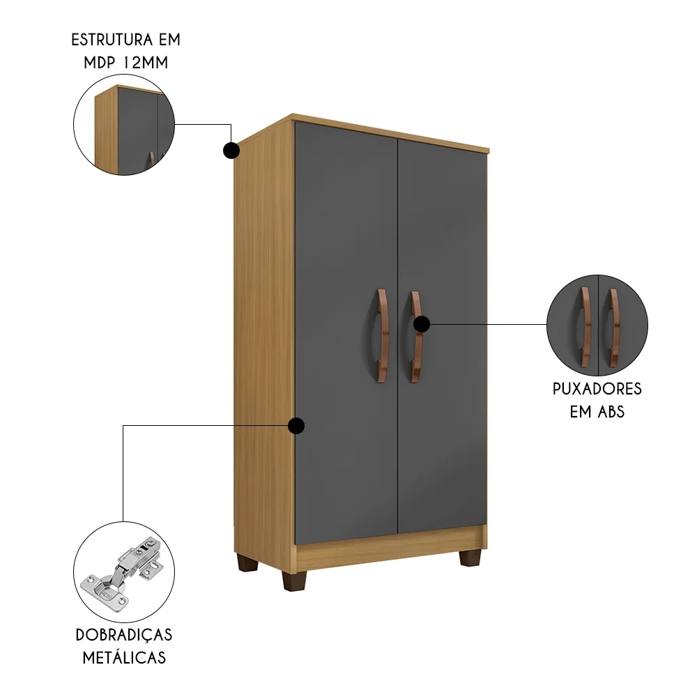 Armário Multiuso Organizador Lavanderia Olinda Carvalho/Grafite - Incorplac